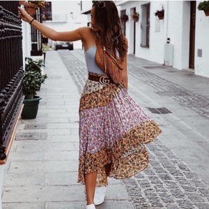 NEW Zara Patchwork Asymmetric Skirt Floral Flowy